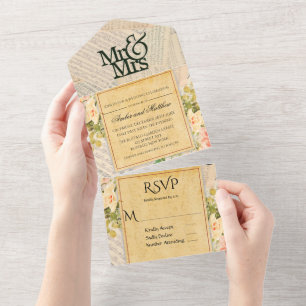 Vintage Musical Floral Wedding  All In One Invitation