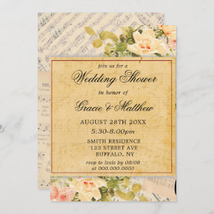 Vintage Musical Floral Wedding Shower Invitations