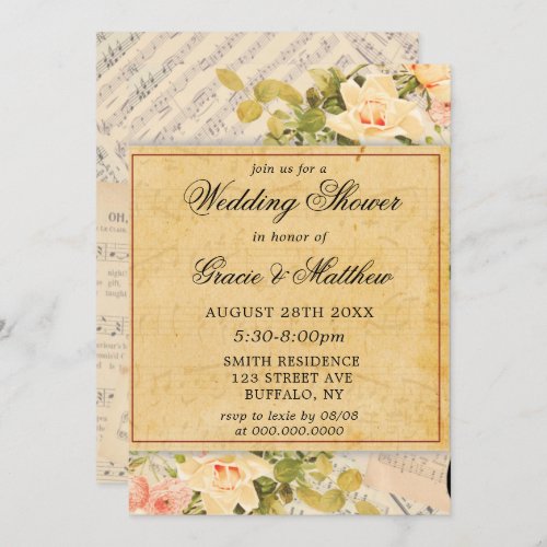 Vintage Musical Floral Wedding Shower Invitations 