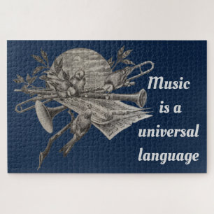 Vintage Musical Instruments Etching Music Lovers Jigsaw Puzzle