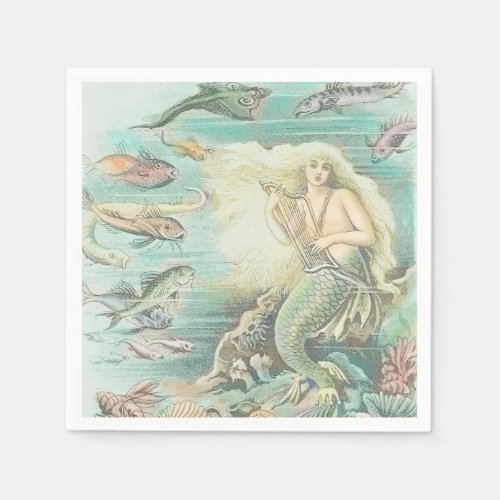 Vintage Musical Mermaid Under the Sea Decoupage Napkins