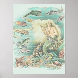Vintage Musical Mermaid Under The Sea Party  Poster