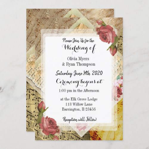 Vintage Musical Notes Piano Sheet Music Wedding Invitation