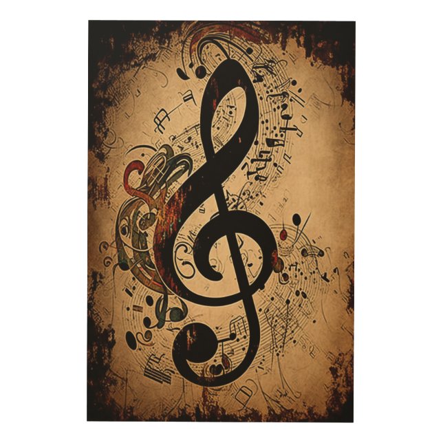 Vintage Musical Notes Wood Wall Art (Front)