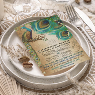 Vintage Musical PlayBill Golden Peacock Feathers Invitation