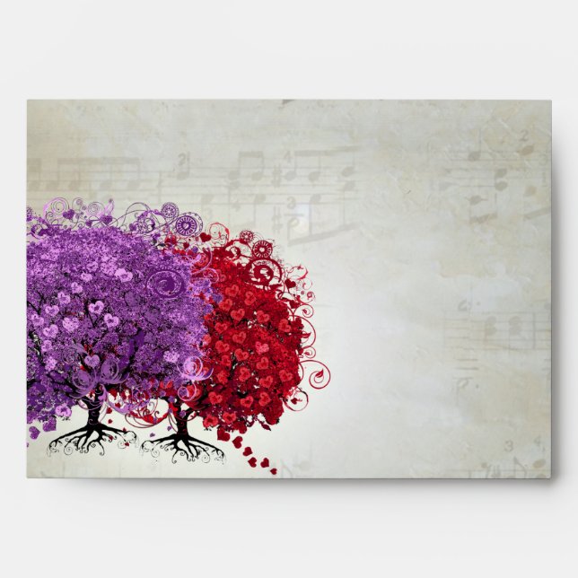 Vintage Musical Purple Heart Leaf Tree Envelope (Front)
