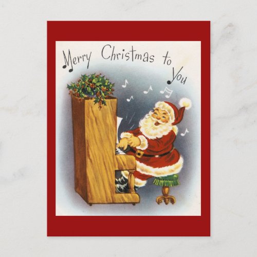 Vintage Musical Santa Holiday Postcard