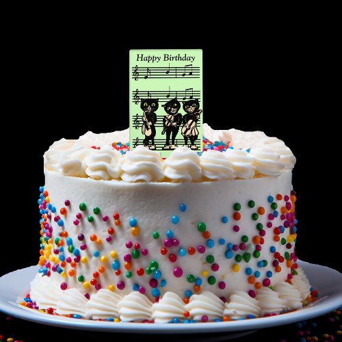 Vintage Musician Black Cats Music Notes Birthday Cake Topper