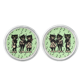 Vintage Musician Black Cats Music Notes Cufflinks