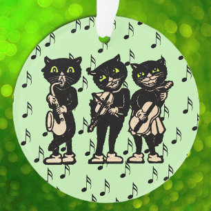 Vintage Musician Black Cats Music Notes Ornament