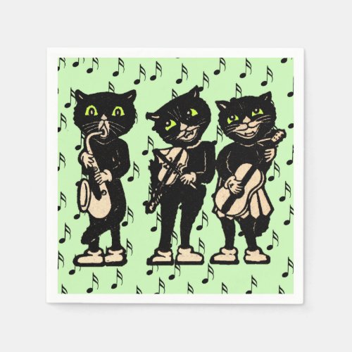 Vintage Musician Black Cats Music Notes Paper Napkins