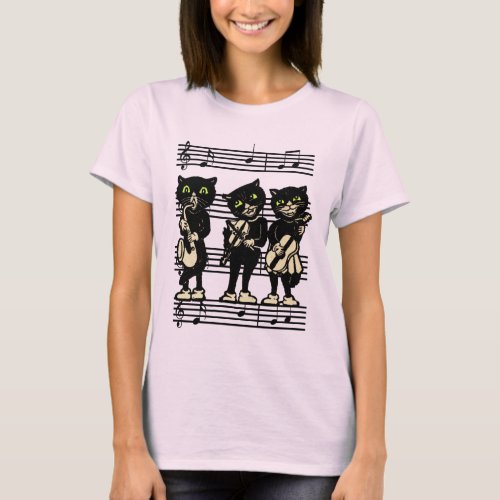 Vintage Musician Black Cats Music Notes T_Shirt