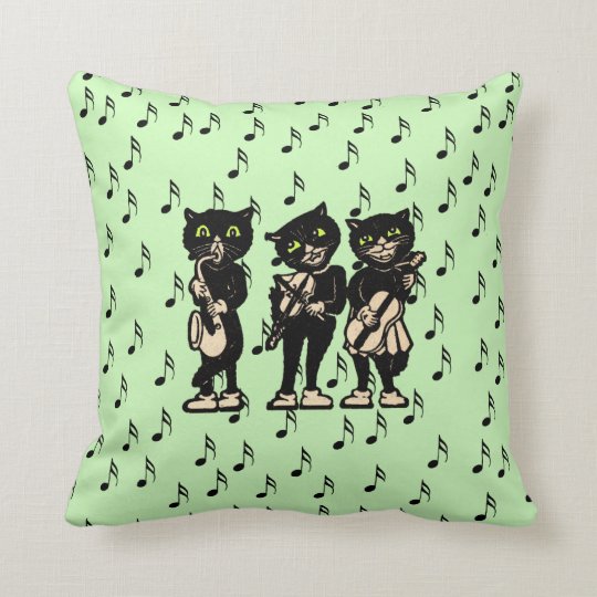 Vintage Musician Black Cats Music Notes Throw Pillow Zazzle Com