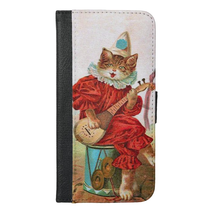 Vintage Musician Clown Cat On Drum Mandolin Iphone Wallet Case