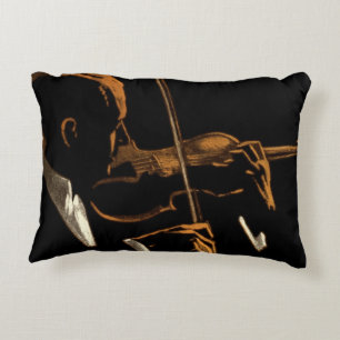 Vintage Musician, Violinist Playing Violin Music Decorative Pillow