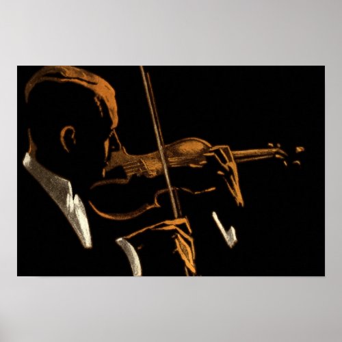 Vintage Musician Violinist Playing Violin Music Poster