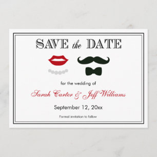 Vintage Mustache and Lips Save the Date Cards