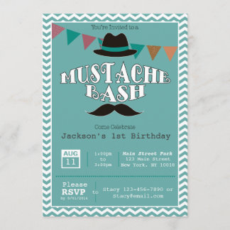 Vintage Mustache Bash Birthday Party Invitation