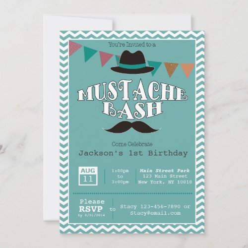 Vintage Mustache Bash Birthday Party Invitation