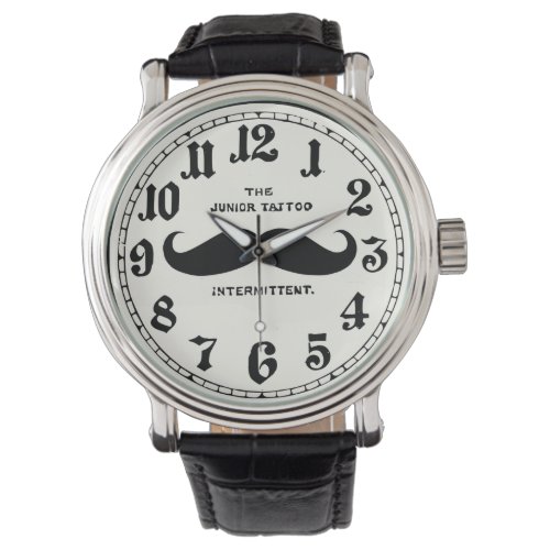 Vintage Mustache  Leather Strap Watch with Numbers