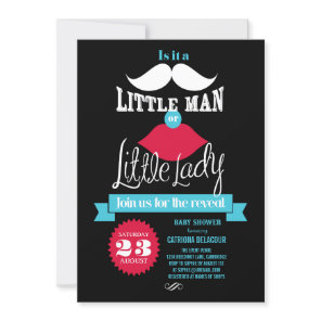 Vintage Mustache or Lips Gender Reveal Baby Shower Invitation