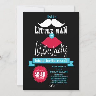Vintage Mustache or Lips Gender Reveal Baby Shower Invitation