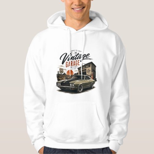 Vintage Mustang Route 66 Garage Sunset Graphic T-S Hoodie