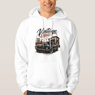 Vintage Mustang Route 66 Garage Sunset Graphic T-S Hoodie