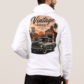 Vintage Mustang Route 66 Garage Sunset Graphic T-S Hoodie