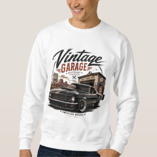 Vintage Mustang Route 66 Garage Sunset Graphic T-S Sweatshirt