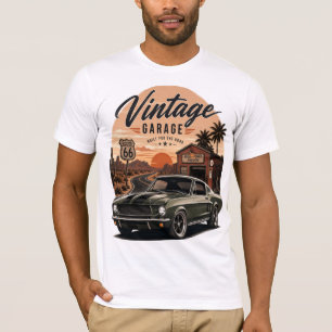 Vintage Mustang Route 66 Garage Sunset Graphic T-S T-Shirt
