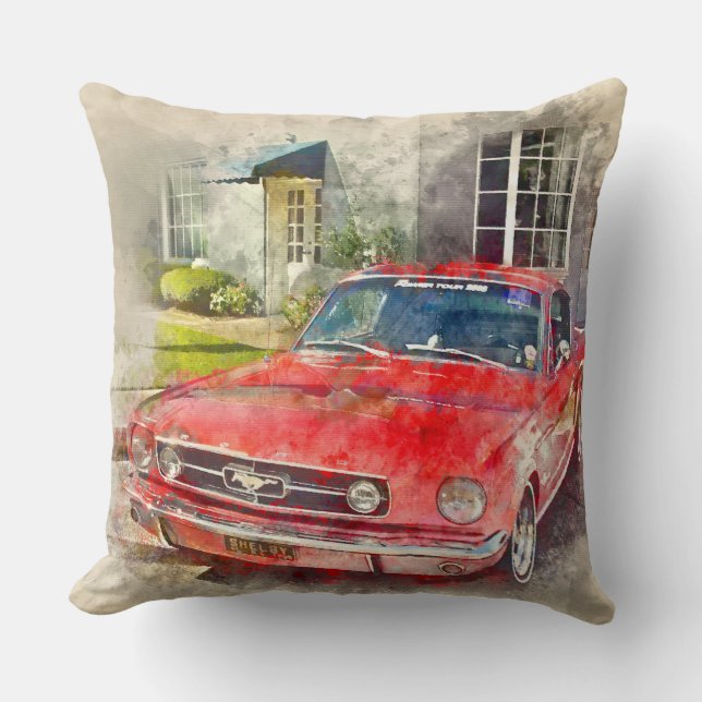 Vintage Mustang Throw Pillow (Front)