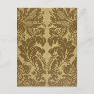 Vintage Mustard Gold Floral Brocade Damask Postcard