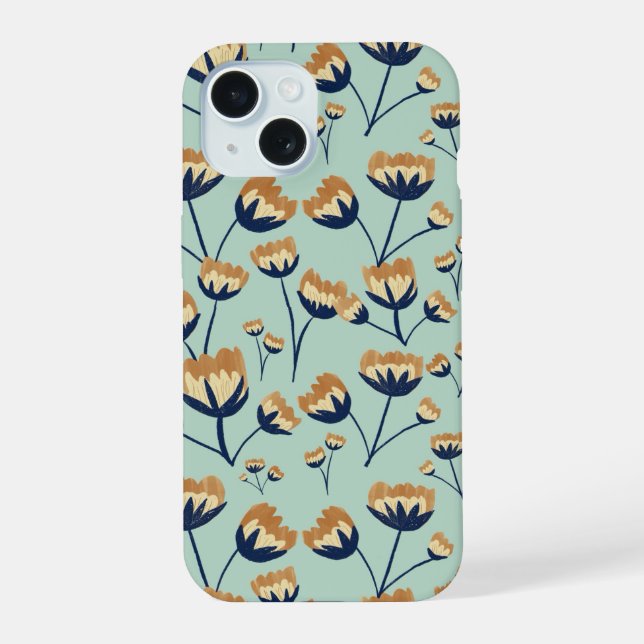 Vintage Mustard & Navy Wildflower Pattern Iphone Case (Back)
