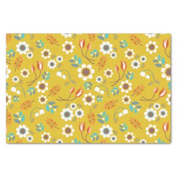 Vintage Mustard Yellow Floral Flowers Pattern Tissue Paper by VintageDesignsShop at Zazzle