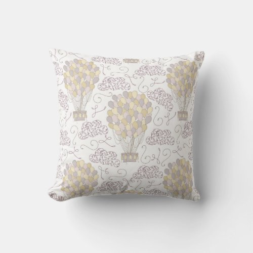 Vintage Muted Colors Hot Air Balloon and Swirls Throw Pillow