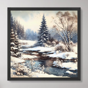 Vintage muted greens snowy winter forest poster