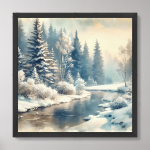Vintage muted greens snowy winter forest poster