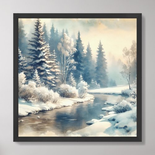 Vintage muted greens snowy winter forest poster