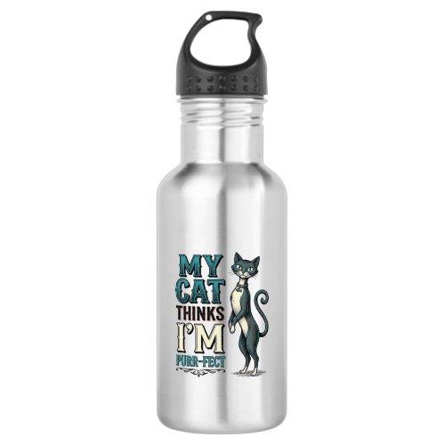 Vintage My Cat Thinks I’m Purr-Fect Cat Stainless Steel Water Bottle