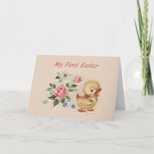 Vintage My First Easter Card Baby Duck Flowers