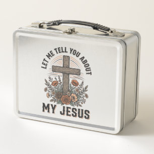 Vintage My Jesus Floral Cross Christian Shirt (2) Metal Lunch Box