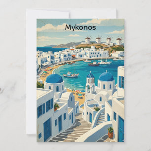 Vintage Mykonos Greece Architecture Windmills Card