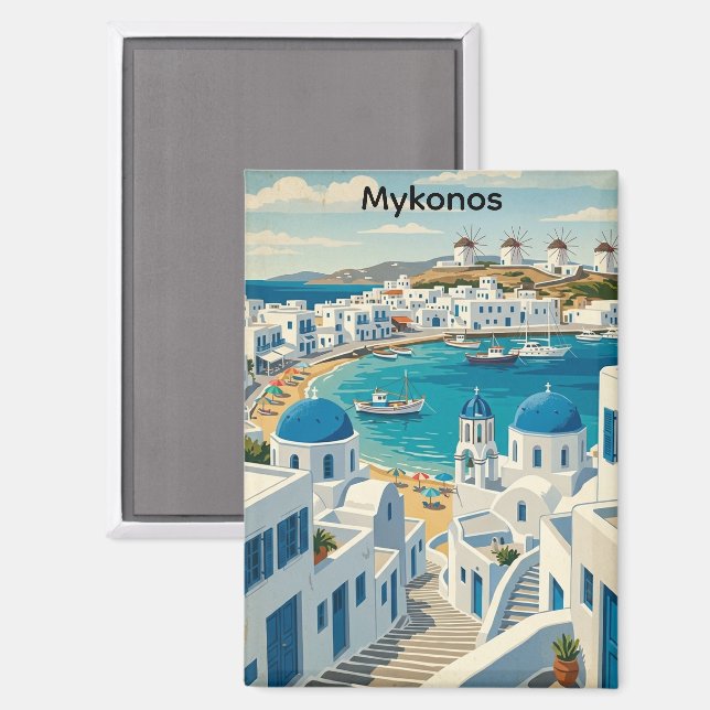 Vintage Mykonos Greece Architecture Windmills  Magnet (Front/Back)