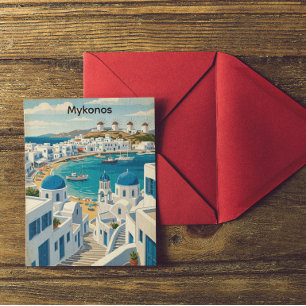 Vintage Mykonos Greece Architecture Windmills  Postcard