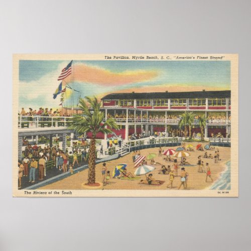 Vintage Myrtle Beach SC Postcard Pavilion Poster
