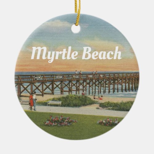 Vintage Myrtle Beach South Carolina Fishing Pier Ceramic Ornament