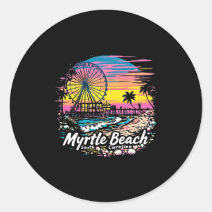 Vintage Myrtle Beach South Carolina Sunset Skyline Classic Round Sticker