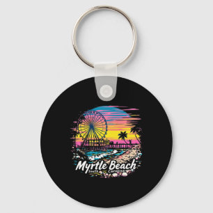 Vintage Myrtle Beach South Carolina Sunset Skyline Keychain