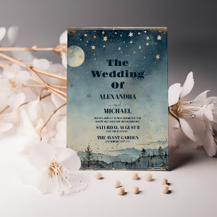 Vintage Mystical Blue Sun Moon wedding Invitation